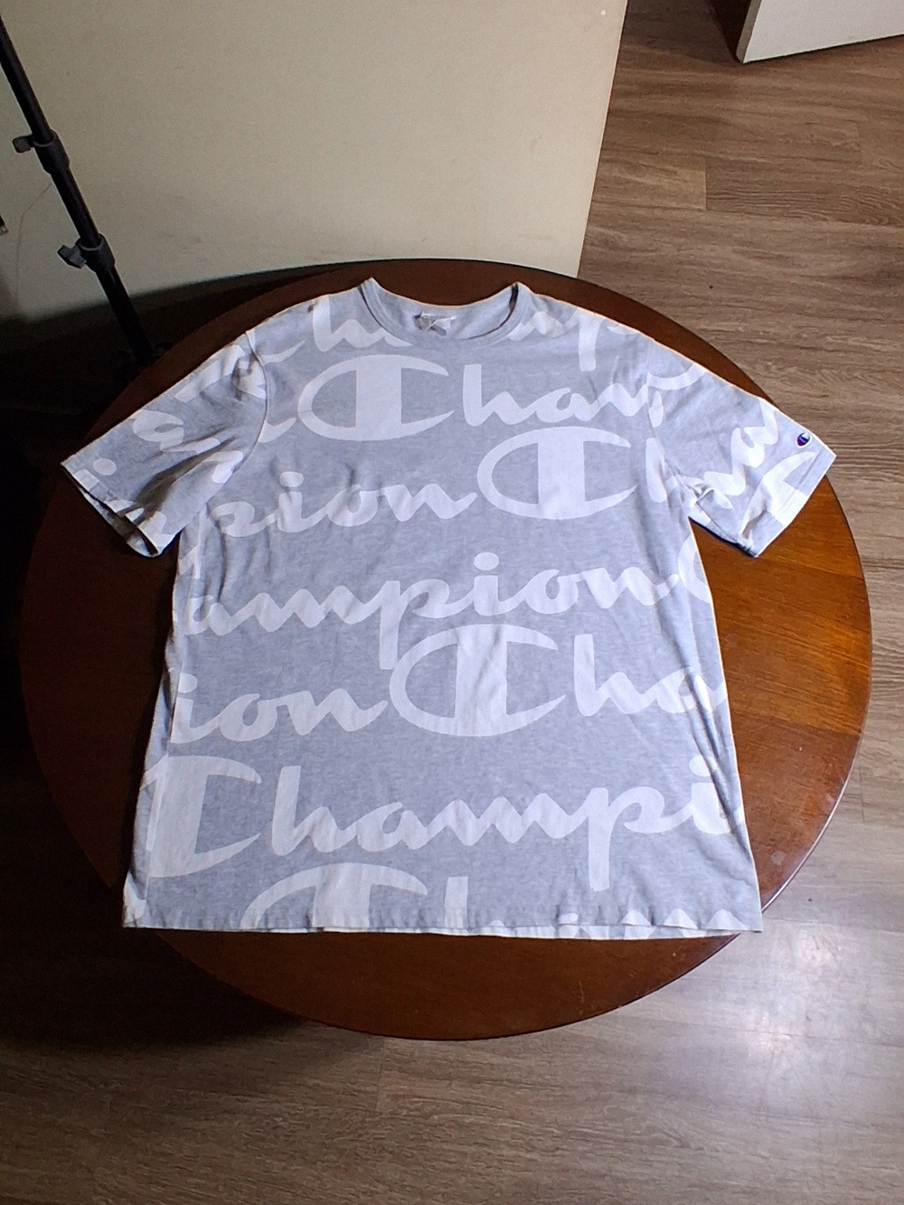 Vintage Champion Short Sleeve Crewneck Tee in Light Gray with White Logo